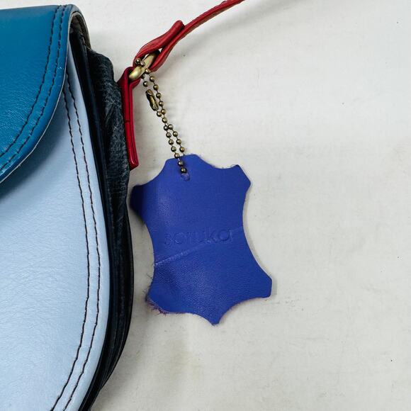 Soruka Colorblock Leather Crossbody Bag Blue Red Green Adjustable Strap Artisan - Picture 3 of 12
